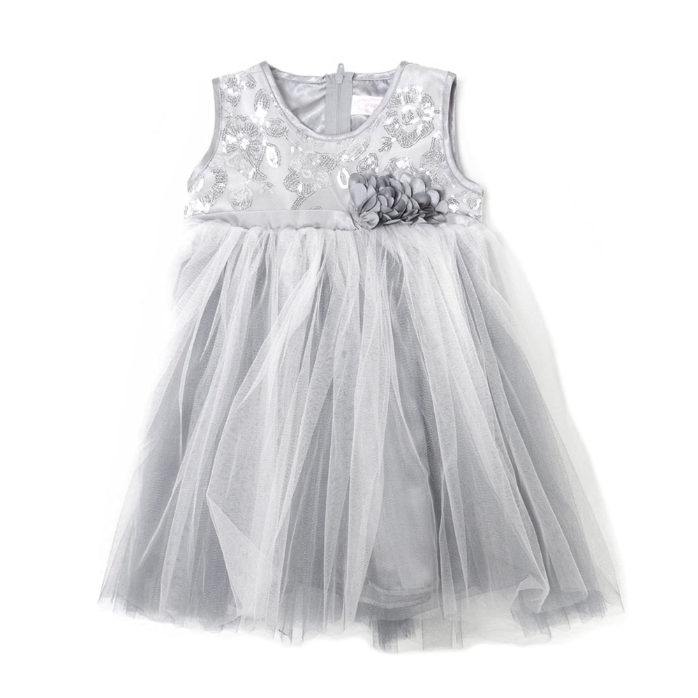 Popatu Girls Sleeveless Tulle/Sequin Dress, Silver